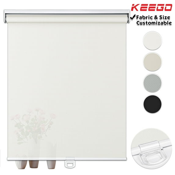 Keego Roller Shades Cordless for Home Windows Blinds Light Filtering Privacy Customizable Color and Size White 66"w x 36"h