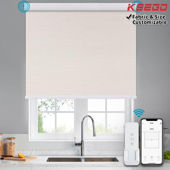 Keego Roller Sun Shade Motorized Blinds Smart Blind Window Shades Blackout Roller Shade with Insulation Remote Control Custom Beige 60"w x 52"h