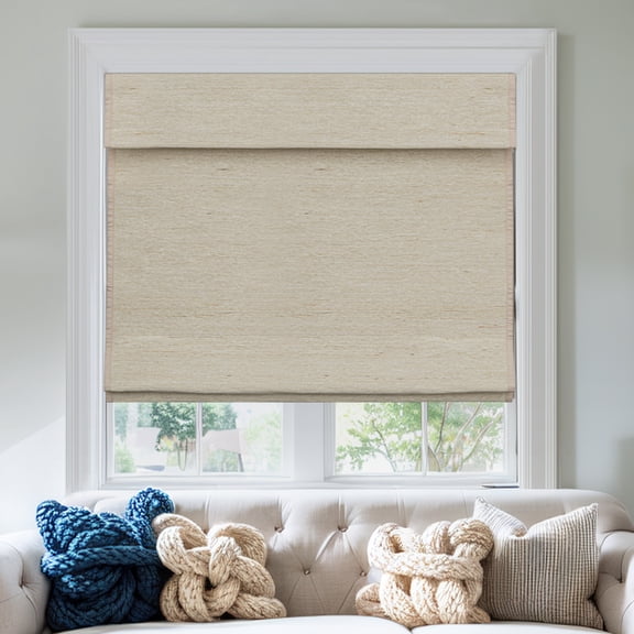 Keego Roman Shades for Windows Cordless Blackout Roman Window Shades Blinds 100% Natural Linen Hand-Made Roman Shade - Beige (with Lining, Block 60%-90% Light) - 31"W x 56"H