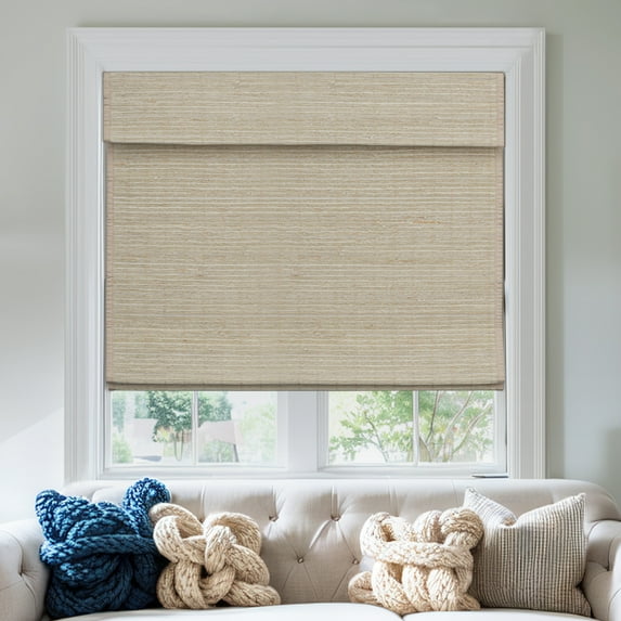 Keego Roman Shades for Windows Cordless Blackout Roman Window Shades Blinds 100% Natural Linen Hand-Made Roman Shade - Bamboo (with Lining, Block 60%-90% Light) - 44"W x 48"H