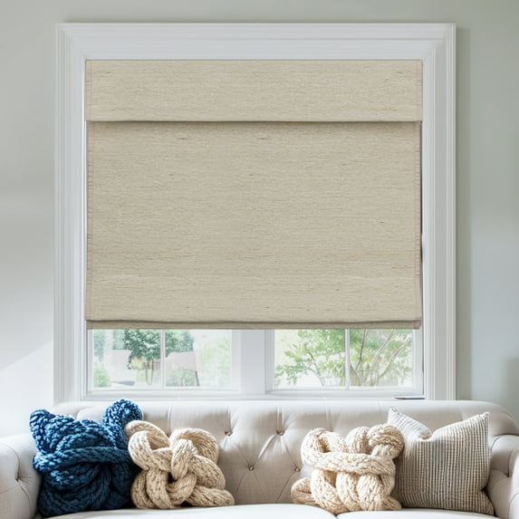 Keego Roman Shades for Windows Cordless Blackout Roman Window Shades Blinds 100% Natural Linen Hand-Made Roman Shade - Beige (with Lining, Block 60%-90% Light) - 53"W x 48"H