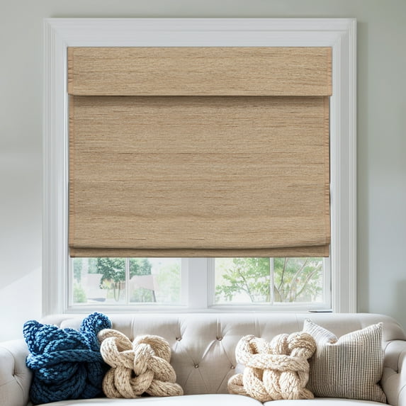 Keego Roman Shades for Windows Cordless Blackout Roman Window Shades Blinds 100% Natural Linen Hand-Made Roman Shade - Yellow (with Lining, Block 60%-90% Light) - 33"W x 60"H