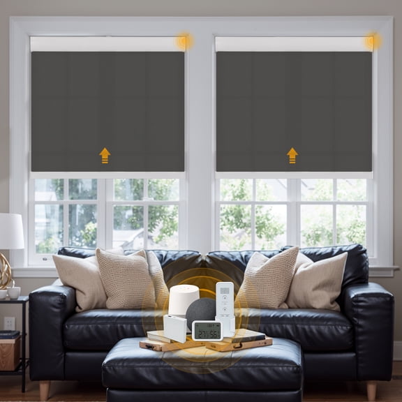 Keego Smart Motorized Roller Shades Work with WI-Fi Intelligent Sensor Shades with Remote Window Blinds work with Alexa Google for Smart Home Office,41"Wx52"H(Black, Light Fithering)