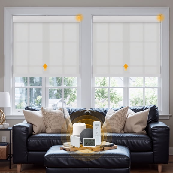 Keego Smart Motorized Roller Shades Work with WI-Fi Intelligent Sensor Shades with Remote Window Blinds work with Alexa Google for Smart Home Office,52"Wx60"H(White, Light Fithering)