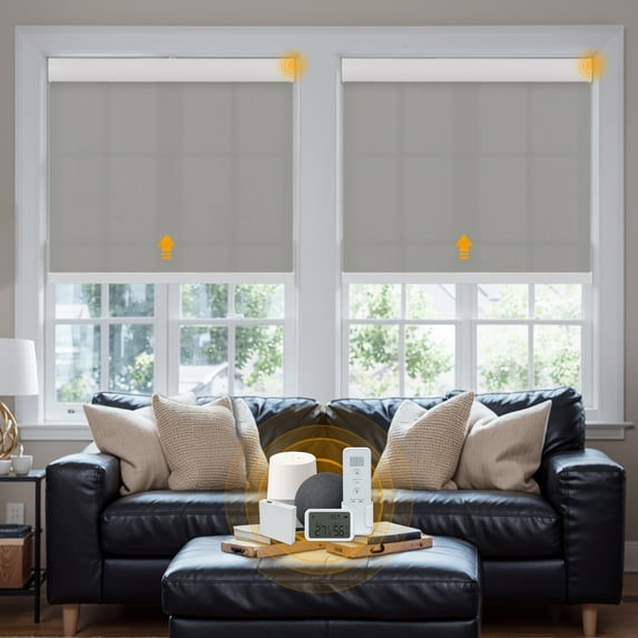 Keego Smart Motorized Roller Shades Work with WI-Fi Intelligent Sensor Shades with Remote Window Blinds work with Alexa Google for Smart Home Office,59"Wx76"H(Gray, Light Fithering)