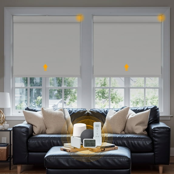 Keego Smart Motorized Roller Shades Work with Wi-Fi Intelligent Sensor Shades with Remote Window Blinds work with Alexa Google for Smart Home Office,26"Wx36"H(White, Blackout)