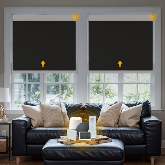 Keego Smart Motorized Roller Shades Work with Wi-Fi Intelligent Sensor Shades with Remote Window Blinds work with Alexa Google for Smart Home Office,26"Wx76"H(Black, Blackout)