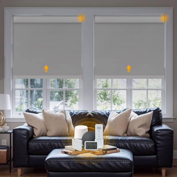 Keego Smart Motorized Roller Shades Work with Wi-Fi Intelligent Sensor Shades with Remote Window Blinds work with Alexa Google for Smart Home Office,40"Wx52"H(Gray, Blackout)