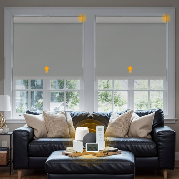Keego Smart Motorized Roller Shades Work with Wi-Fi Intelligent Sensor Shades with Remote Window Blinds work with Alexa Google for Smart Home Office,63"Wx76"H(Gray, Blackout)