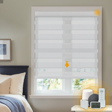Keego Smart Motorized Zebra Shades Work with Wi-Fi Intelligent Sensor Shades with Remote Window Blinds work with Alexa Google for Smart Home Office,22"Wx36"H(White, Light Fithering)
