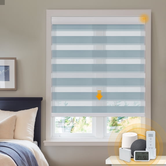Keego Smart Motorized Zebra Shades Work with Wi-Fi Intelligent Sensor Shades with Remote Window Blinds work with Alexa Google for Smart Home Office,53"Wx60"H(SodaBlue, Light Fithering)