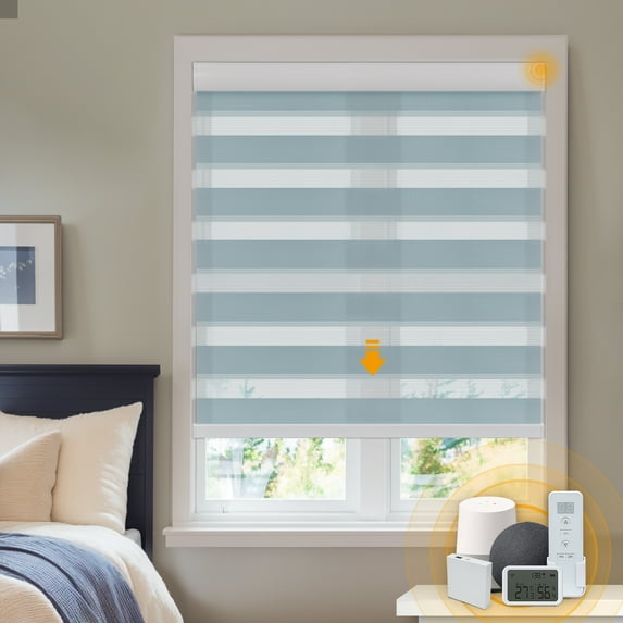 Keego Smart Motorized Zebra Shades Work with Wi-Fi Intelligent Sensor Shades with Remote Window Blinds work with Alexa Google for Smart Home Office,59"Wx76"H(SodaBlue, Light Fithering)