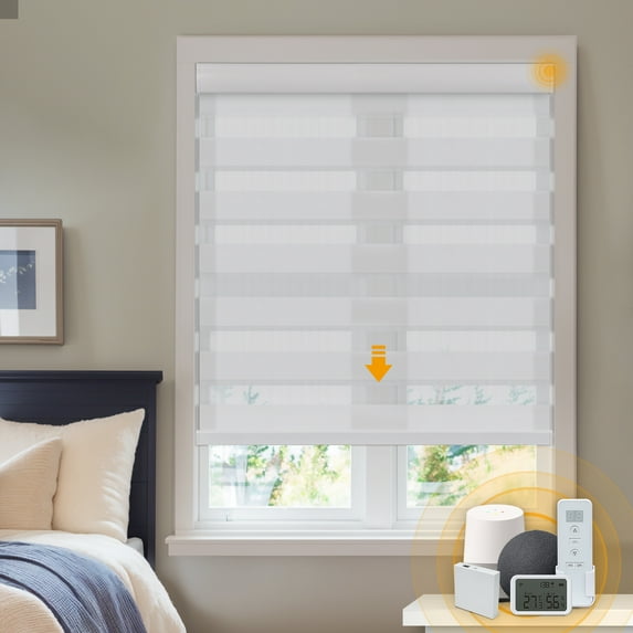 Keego Smart Motorized Zebra Shades Work with Wi-Fi Intelligent Sensor Shades with Remote Window Blinds work with Alexa Google for Smart Home Office,65"Wx68"H(White, Light Fithering)