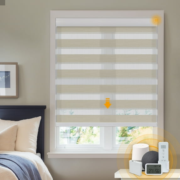 Keego Smart Motorized Zebra Shades Work with Wi-Fi Intelligent Sensor Shades with Remote Window Blinds work with Alexa Google for Smart Home Office,23"Wx52"H(Li-Yellow, Light Fithering)