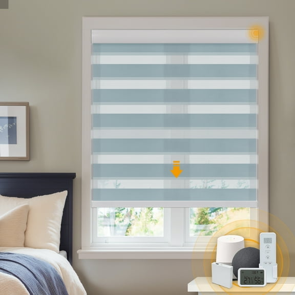 Keego Smart Motorized Zebra Shades Work with Wi-Fi Intelligent Sensor Shades with Remote Window Blinds work with Alexa Google for Smart Home Office,25"Wx44"H(SodaBlue, Light Fithering)