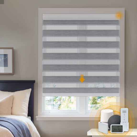 Keego Smart Motorized Zebra Shades Work with Wi-Fi Intelligent Sensor Shades with Remote Window Blinds work with Alexa Google for Smart Home Office,26"Wx52"H(SteelBlue, Blackout)