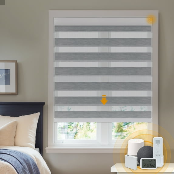Keego Smart Motorized Zebra Shades Work with Wi-Fi Intelligent Sensor Shades with Remote Window Blinds work with Alexa Google for Smart Home Office,26"Wx76"H(SteelBlue, Blackout)