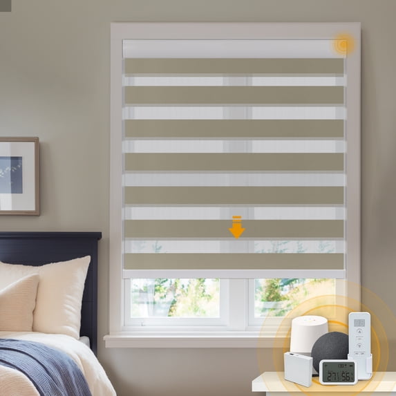 Keego Smart Motorized Zebra Shades Work with Wi-Fi Intelligent Sensor Shades with Remote Window Blinds work with Alexa Google for Smart Home Office,41"Wx44"H(BurlyWood, Blackout)