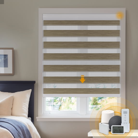 Keego Smart Motorized Zebra Shades Work with Wi-Fi Intelligent Sensor Shades with Remote Window Blinds work with Alexa Google for Smart Home Office,42"Wx60"H(DarkGold, Blackout)
