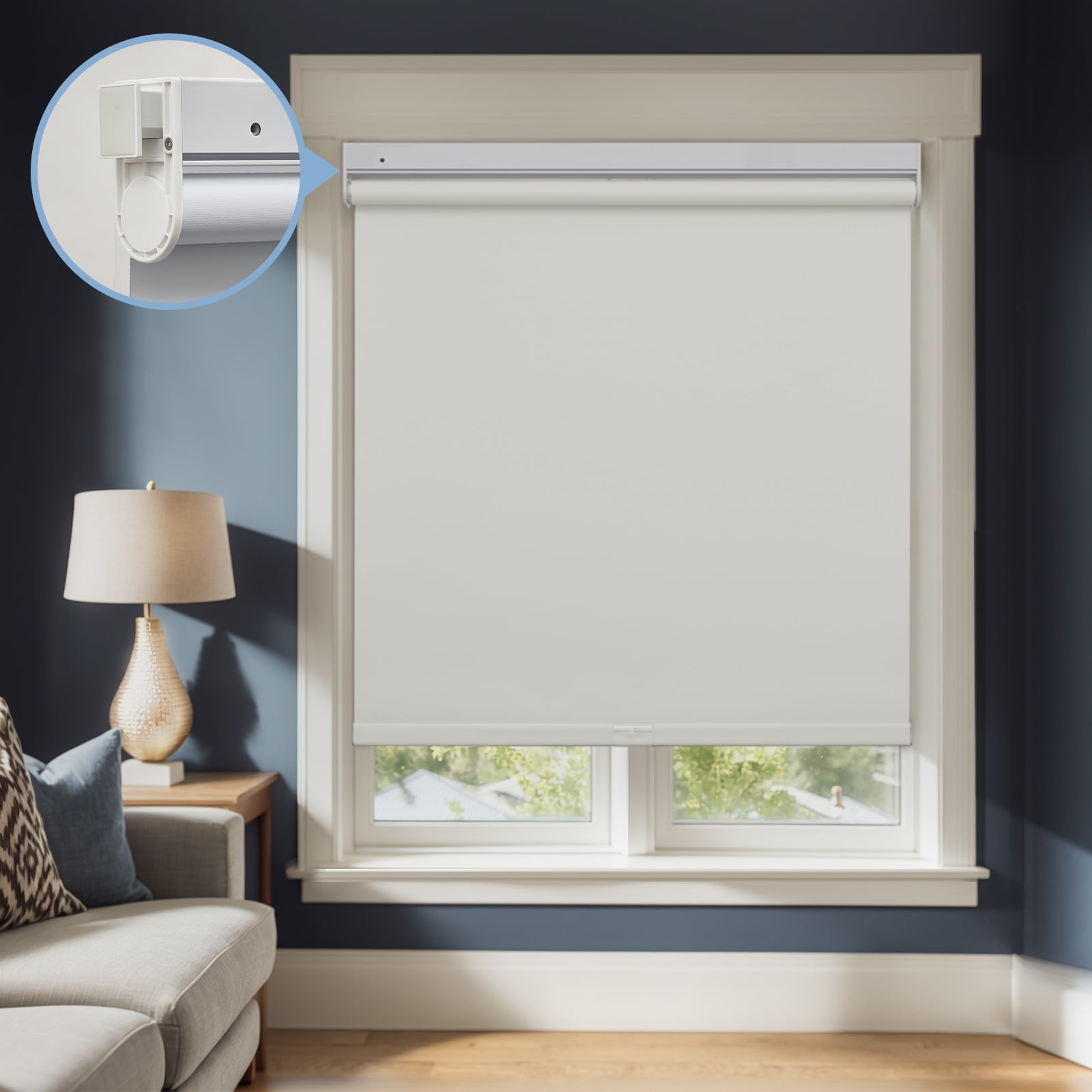 Keego No Tools No Drill Cordless Roller Blinds 100% Blackout Thermal Insulated Reduce Noise Privacy Shades Roller Shades Blinds for Windows (Beige, 43"W x 56"H)