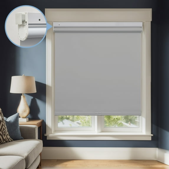 Keego No Tools No Drill Cordless Roller Blinds 100% Blackout Thermal Insulated Reduce Noise Privacy Shades Roller Shades Blinds for Windows (Gray, 25"W x 56"H)