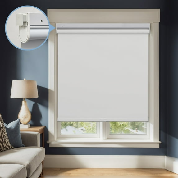 Keego No Tools No Drill Cordless Roller Blinds 100% Blackout Thermal Insulated Reduce Noise Privacy Shades Roller Shades Blinds for Windows (White, 25"W x 64"H)
