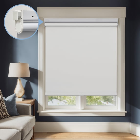 Keego No Tools No Drill Cordless Roller Blinds 100% Blackout Thermal Insulated Reduce Noise Privacy Shades Roller Shades Blinds for Windows (White, 51"W x 64"H)