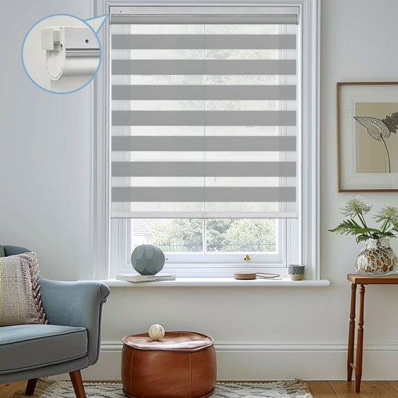 Keego No Tools No Drill Cordless Zebra Roller Blinds Light Filtering Dual Layer Roller Shades Privacy Zebra Windows Shades Zebra Blinds for Windows - DimGray, 46"W x 56"H