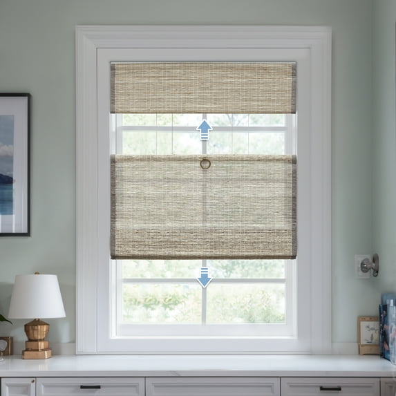 Keego Top Down Bottom Up Roman Shades for Windows Cordless Natural Fabric Roman Window Shades Blinds 100% Natural Linen Hand-Made Windowtreatment - Ash (No Linen, Block 40%-50% Light) 25"W x 56"H