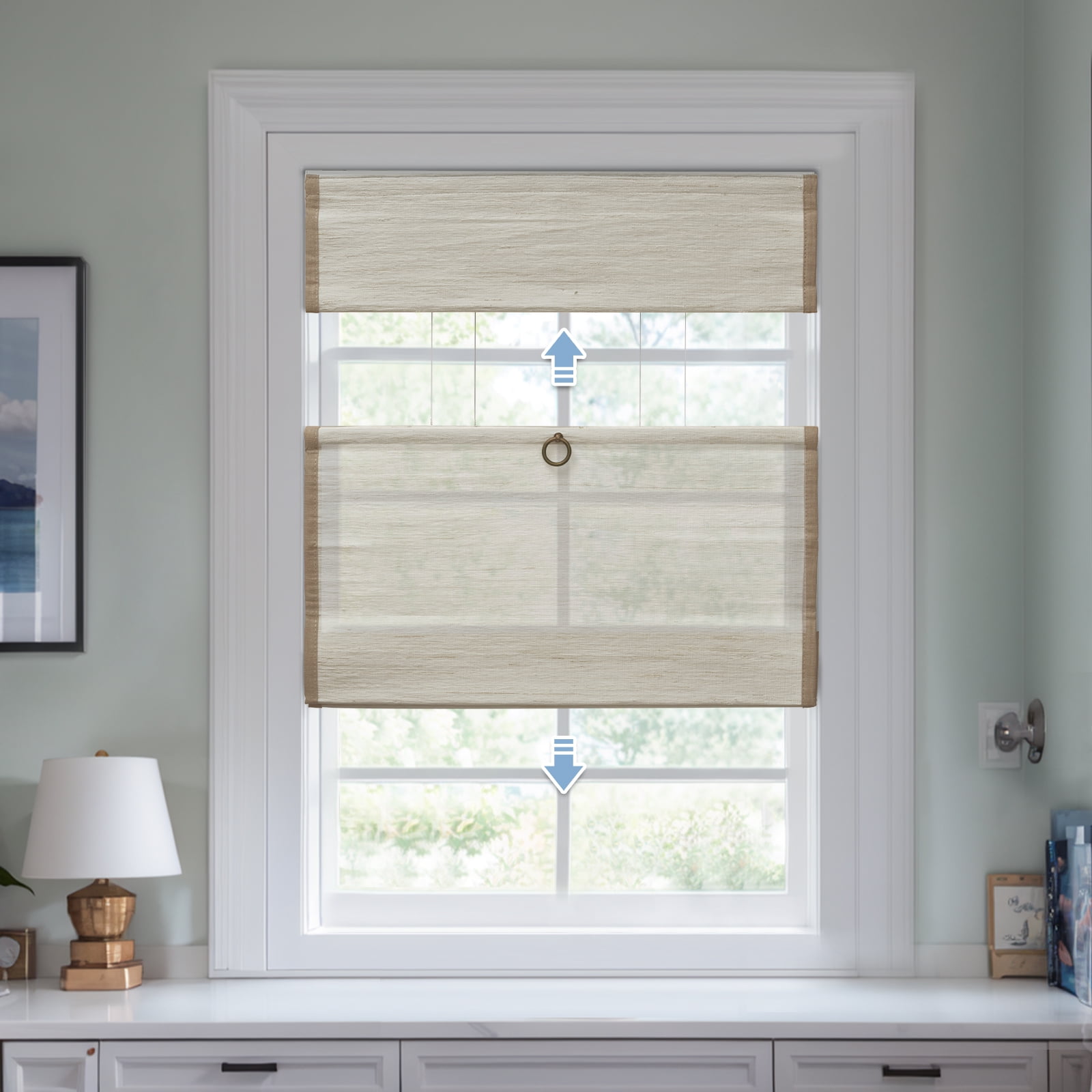 Keego Top Down Bottom Up Roman Shades for Windows Cordless Natural Fabric Roman Window Shades