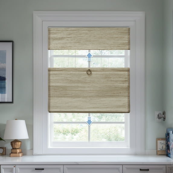 Keego Top Down Bottom Up Roman Shades for Windows Cordless Natural Fabric Roman Window Shades Blinds 100% Natural Linen Hand-Made Windowtreatment - Lemon (with Linen, Block 90%-95% Light) 33"W x 56"H