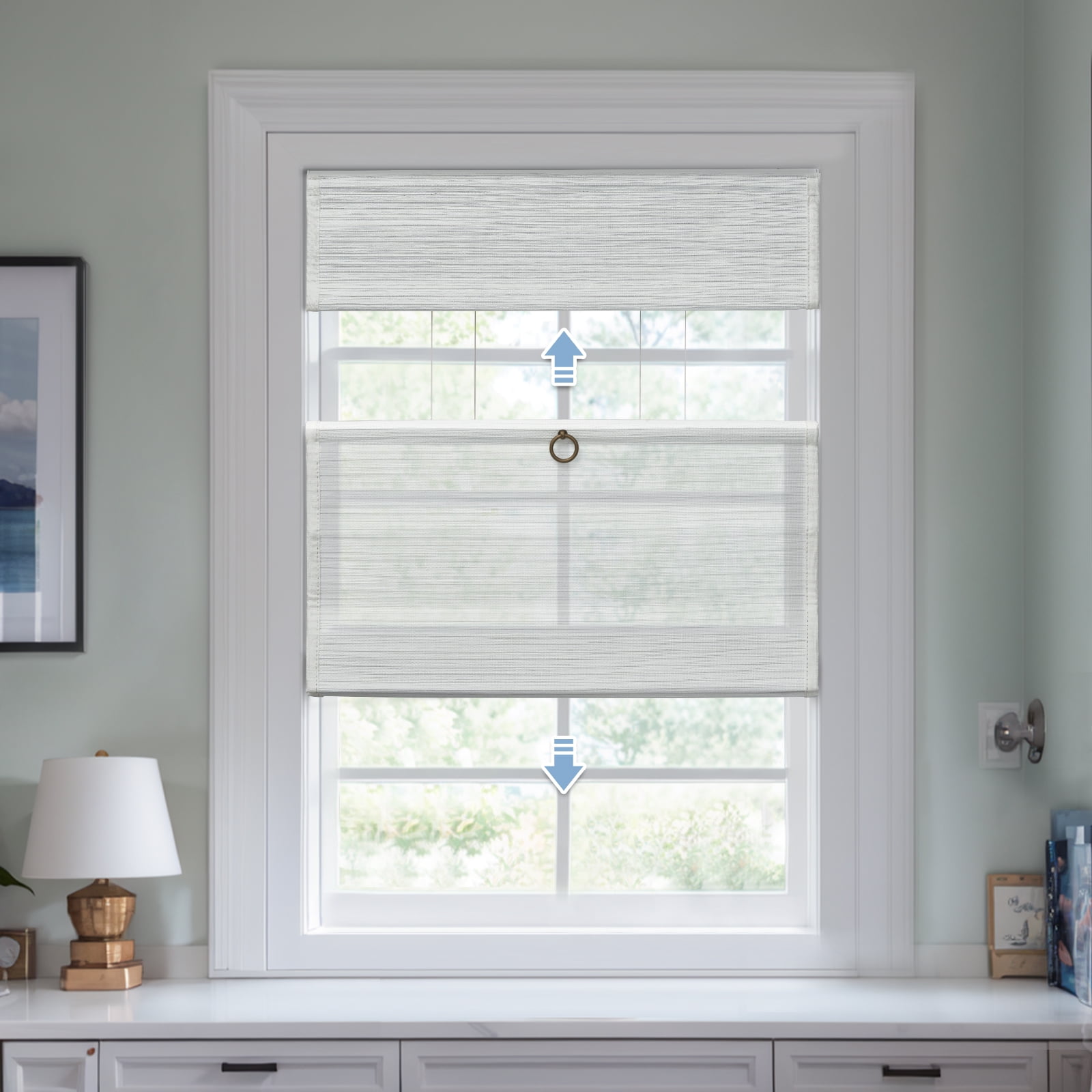 Keego Top Down Bottom Up Roman Shades for Windows Cordless Natural