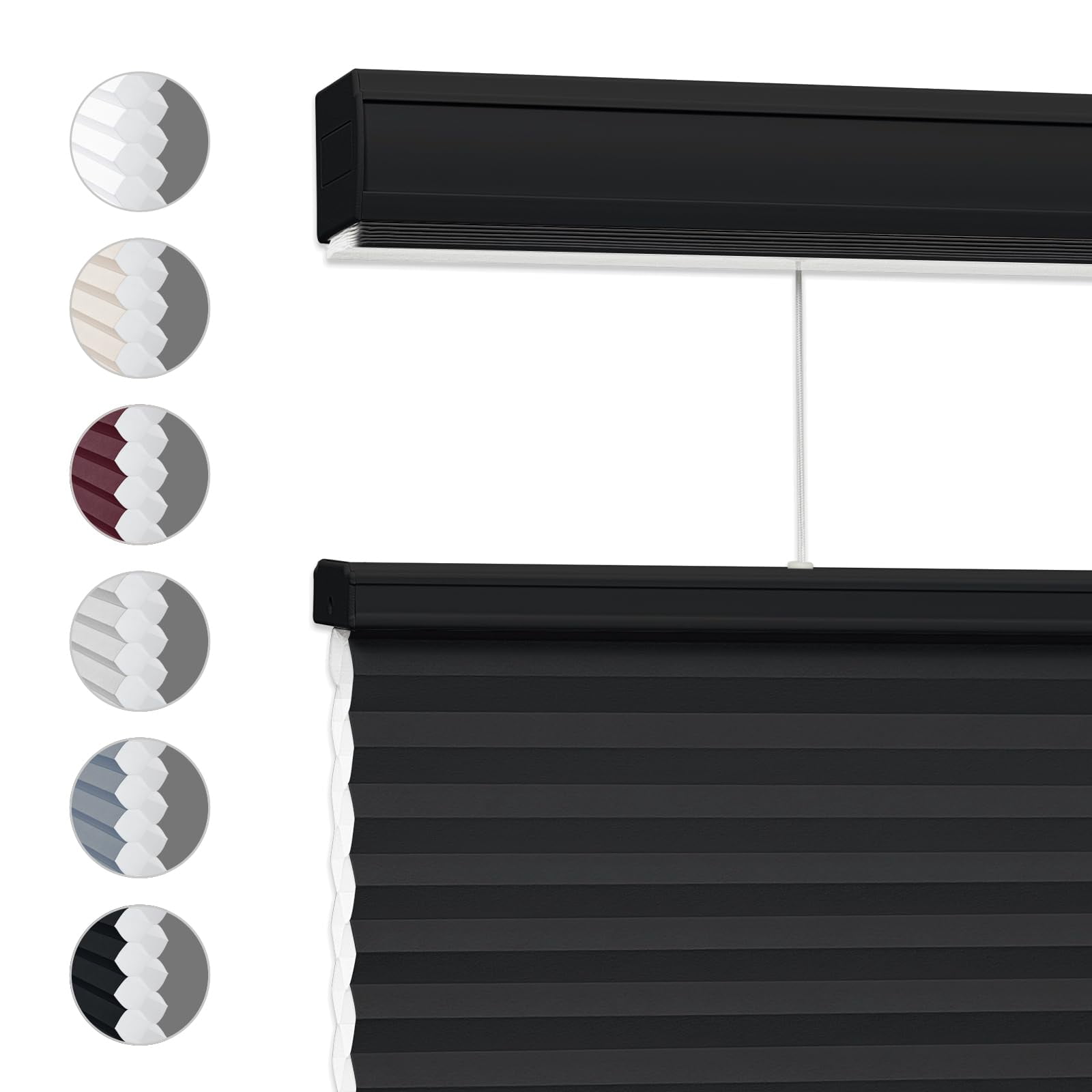 Keego Top Down Bottom Up Shades Cordless Cellular Blindss Double Single Cell Window Blinds Light Filtering Honeycomb Shades Thermal Insulated Blinds(Black-Light Filtering, 44"W x 78"H)