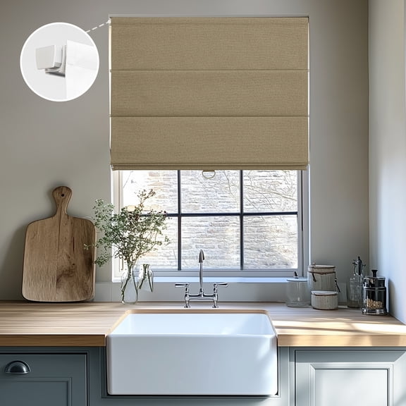 Keego Upgraded No Drill Roman Shades Thermal Insulating Cordless Roman Shades Blinds Window Blinds Easy Install for Home Office Bedroom - Brown, 51"W x 36"H