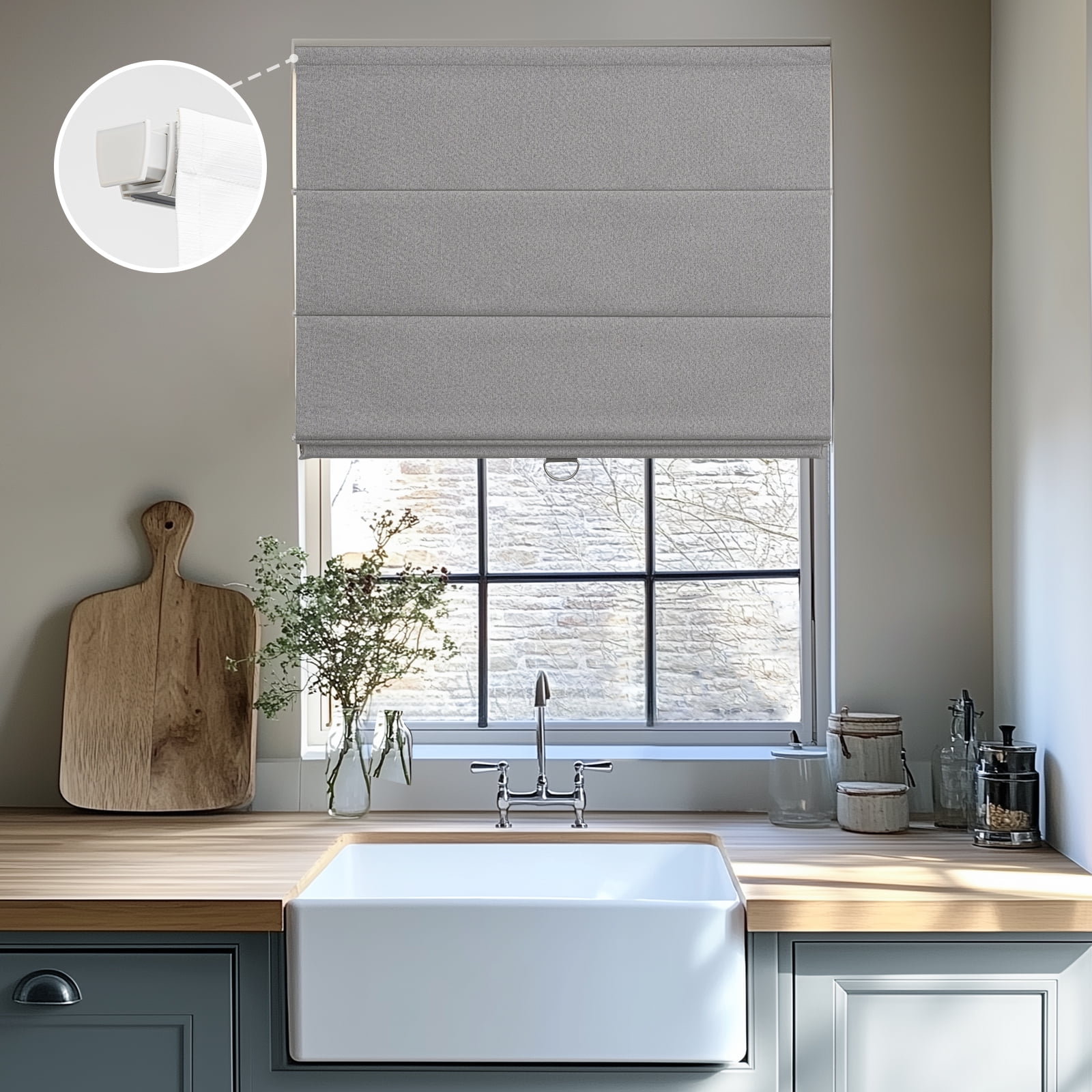 Keego Upgraded No Drill Roman Shades Thermal Insulating Cordless Roman Shades Blinds Window Blinds Easy Install for Home Office Bedroom - Dark Gray, 32"W x 36"H