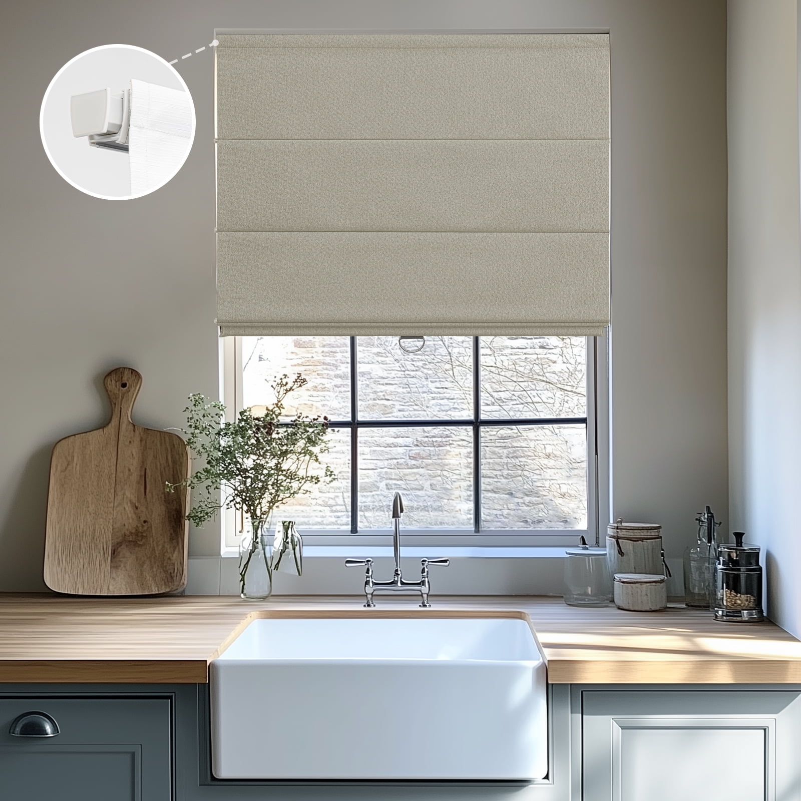 Keego Upgraded No Drill Roman Shades Thermal Insulating Cordless Roman Shades Blinds Window Blinds Easy Install for Home Office Bedroom - Khaki, 37"W x 42"H