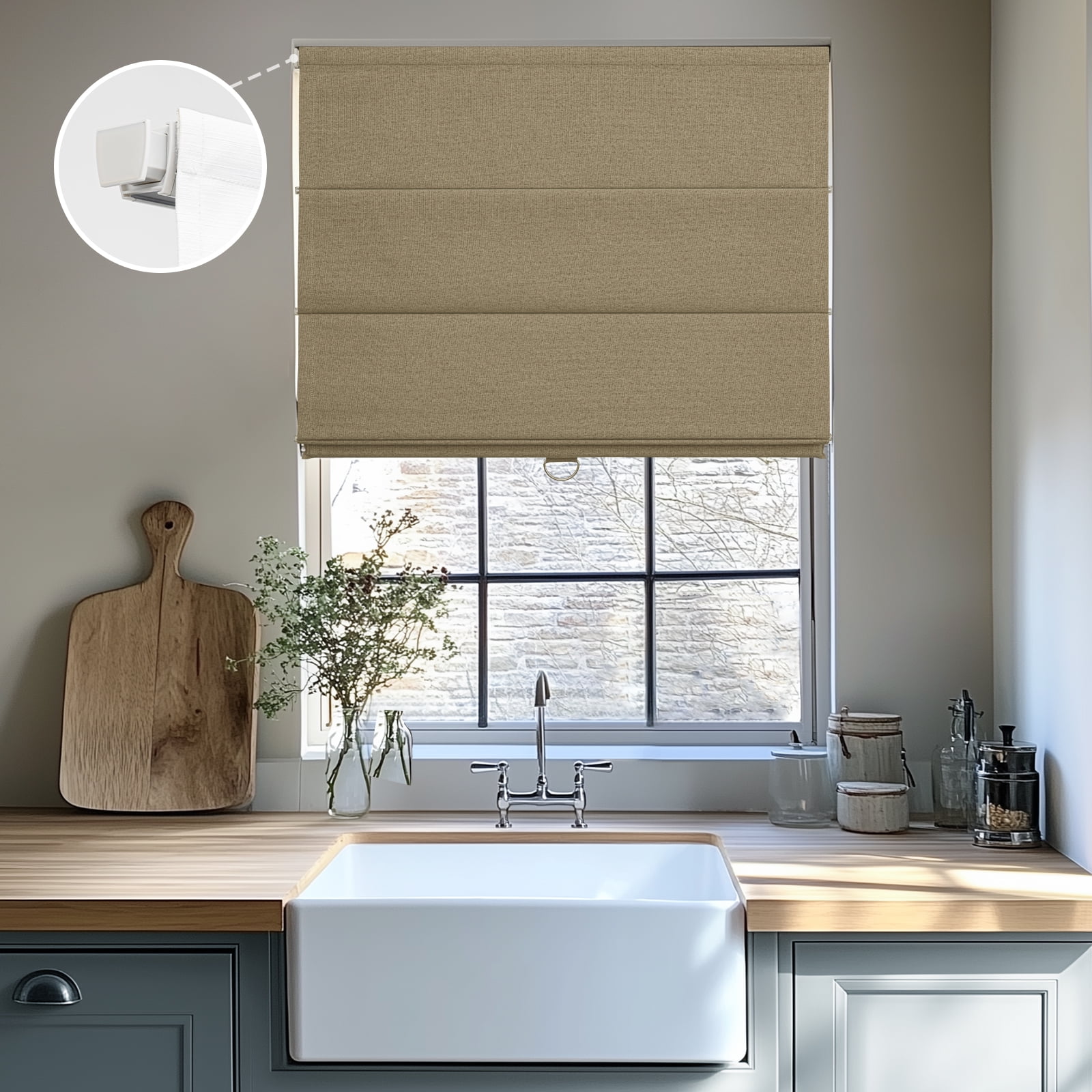 Keego Upgraded No Drill Roman Shades Thermal Insulating Cordless Roman Shades Blinds Window Blinds Easy Install for Home Office Bedroom - Brown, 57"W x 42"H