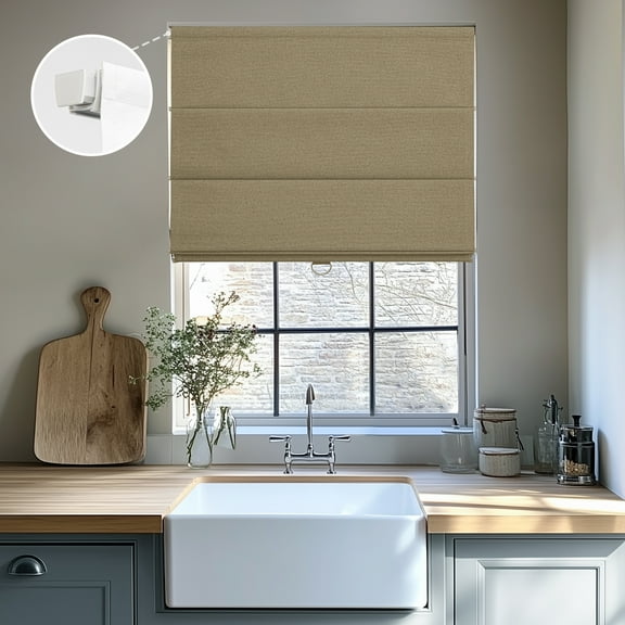 Keego Upgraded No Drill Roman Shades Thermal Insulating Cordless Roman Shades Blinds Window Blinds Easy Install for Home Office Bedroom - Brown, 57"W x 42"H