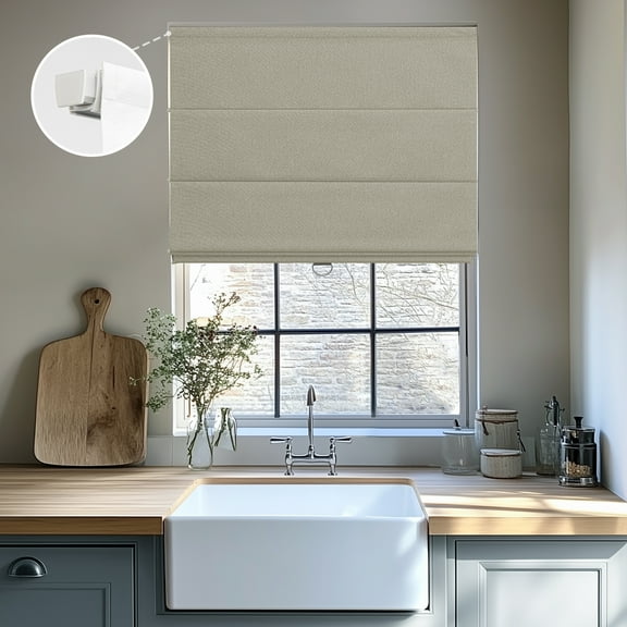 Keego Upgraded No Drill Roman Shades Thermal Insulating Cordless Roman Shades Blinds Window Blinds Easy Install for Home Office Bedroom - Khaki, 49"W x 42"H