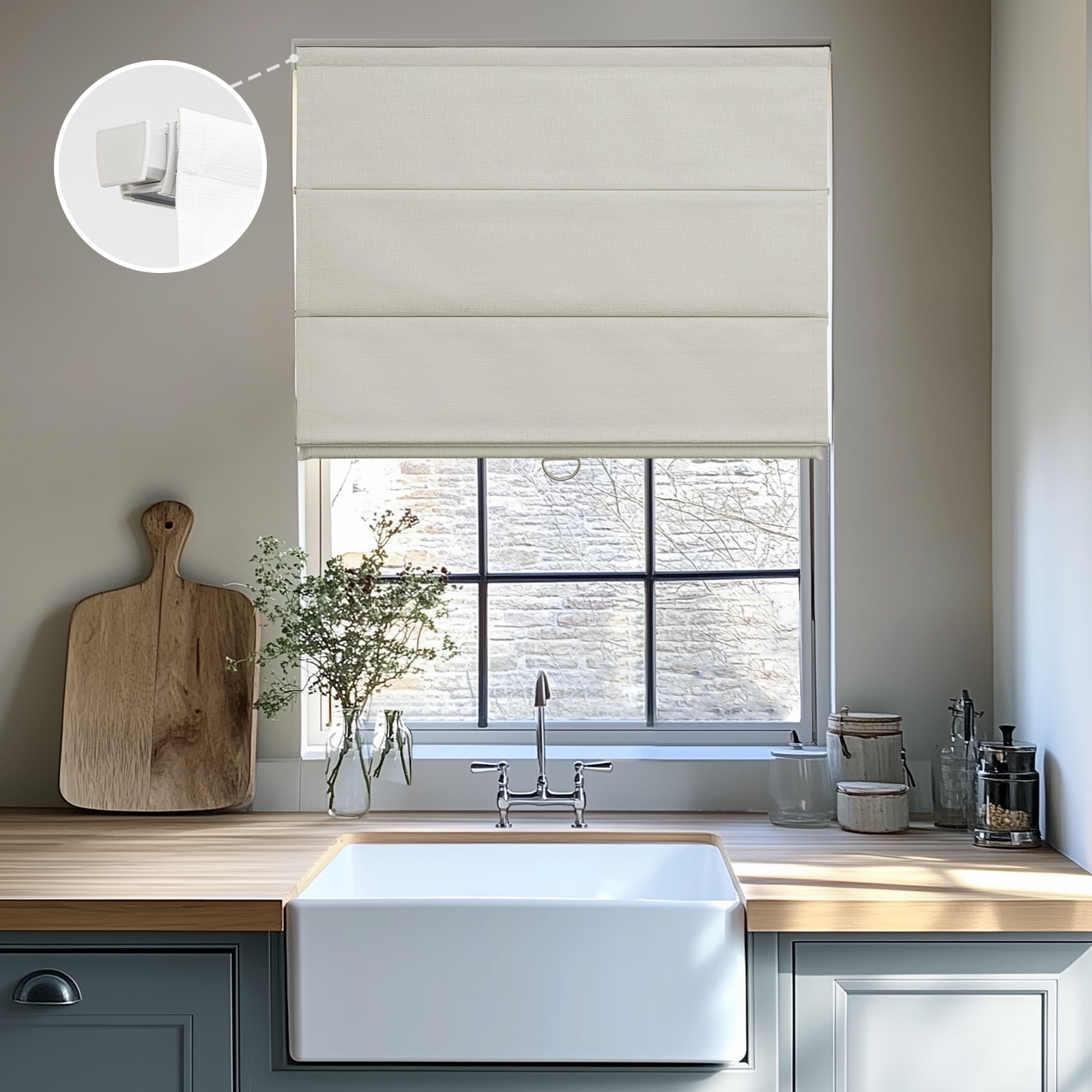 Keego Upgraded No Drill Roman Shades Thermal Insulating Cordless Roman Shades Blinds Window Blinds Easy Install for Home Office Bedroom - White, 32"W x 60"H