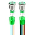 thumbnail image 1 of Keegwa (2 PCS) 19mm Latching Push Button Switch Silver Stainless Steel Metal with Ring LED Light with Wire Socket Plug Self-Locking 12V-24V 5A SPDT 1NO1NC (Green), 1 of 7