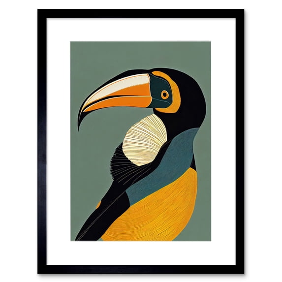 Keel Billed Toucan Bird Portrait Vintage Illustration Artwork Framed Wall Art Print 9X7 Inch