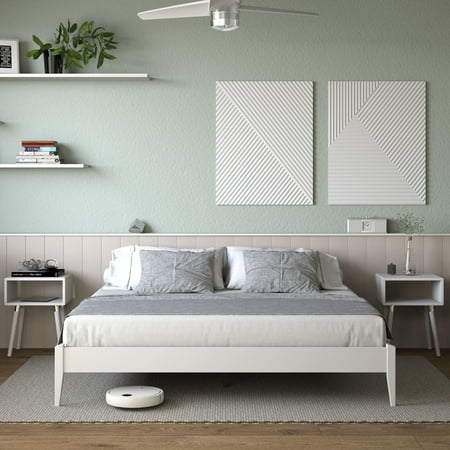Keelin 15" King Size Platform Bed Frame, Modern, Solid Wood Bed, Ivory White