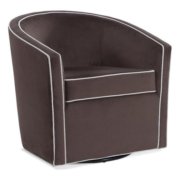 Keely Maple Brown Velvet with Cream Welt Barrel Swivel Chair