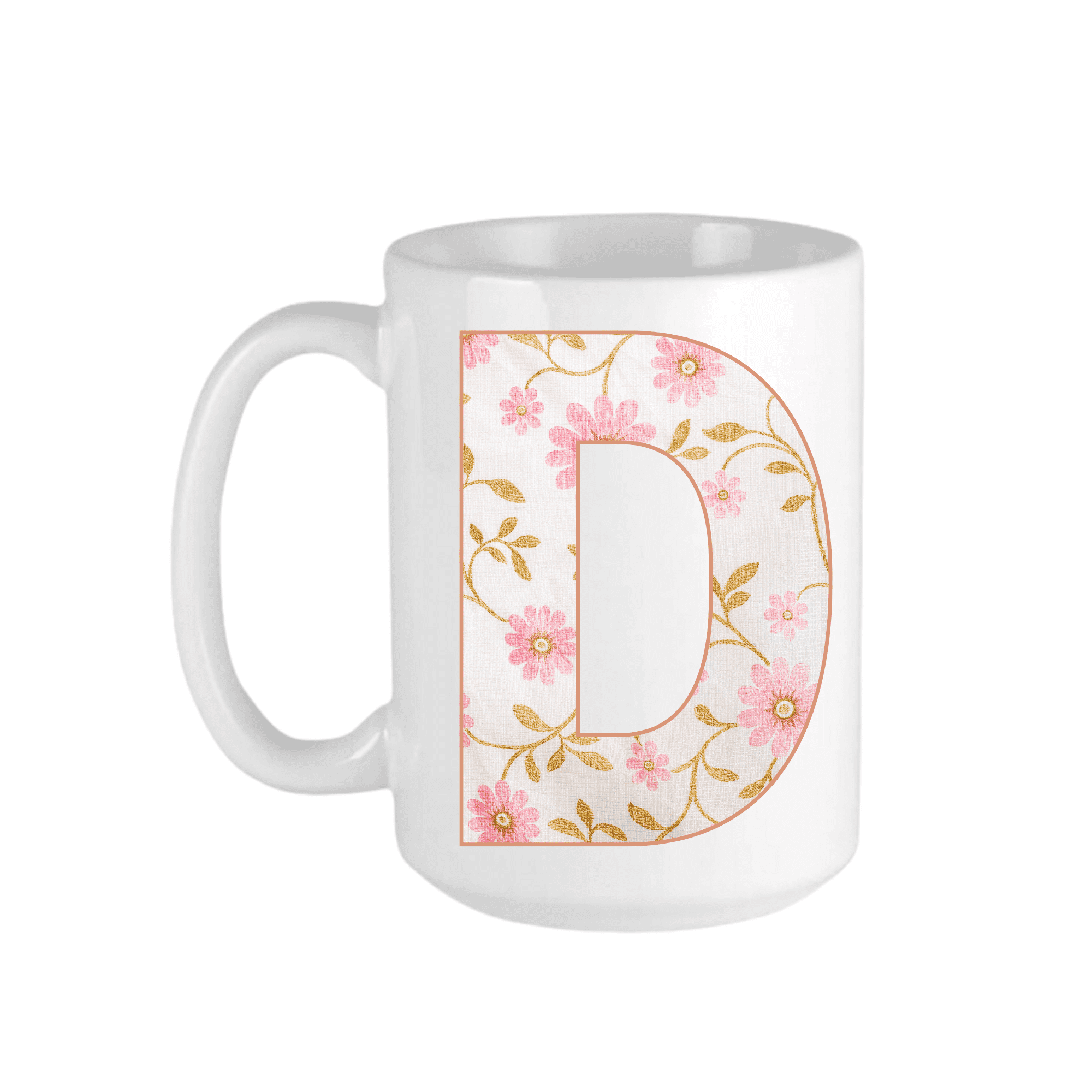 Keely's Letter D Initial Monogram Ceramic Coffee Mug, Floral Pink and ...