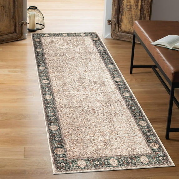 Keen Home Design Machine Washable Area Rugs with Non-slip Backing, Ideal for Hallway, Living Room, Bedroom, Kitchen and Laundry Room, Vintage Moroccan and Low Pile Rug - ( 2'6'' x 10')