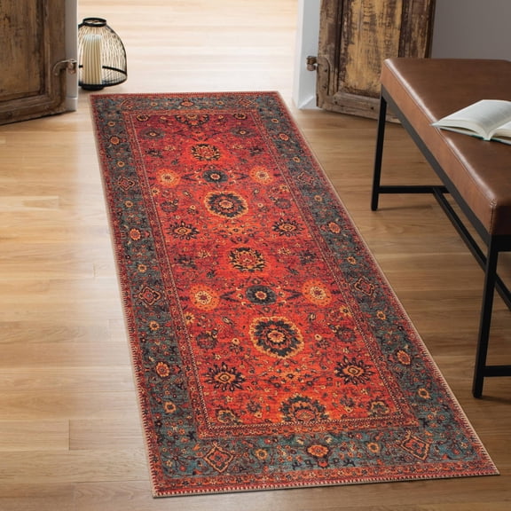 Keen Home Design Machine Washable Area Rugs with Non-slip Backing, Ideal for Hallway, Living Room, Bedroom, Kitchen and Laundry Room, Vintage Moroccan and Low Pile Rug - ( 2'6'' x 10')