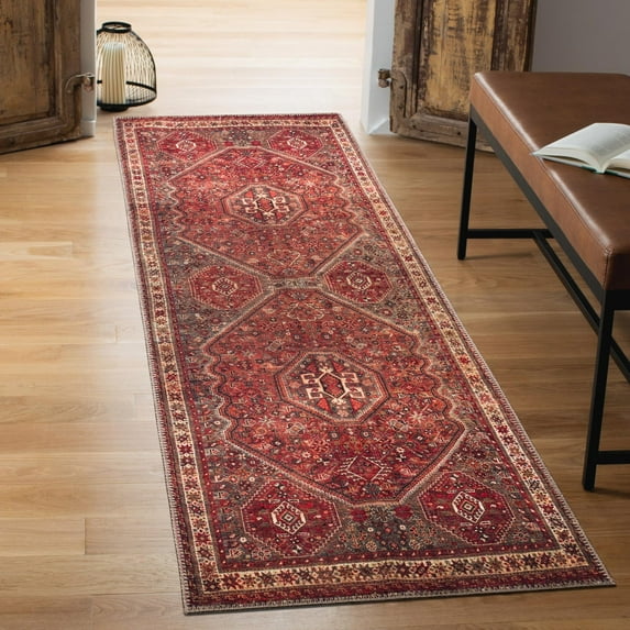 Keen Home Design Machine Washable Area Rugs with Non-slip Backing, Ideal for Hallway, Living Room, Bedroom, Kitchen and Laundry Room, Vintage Moroccan and Low Pile Rug - ( 2'6'' x 12' )
