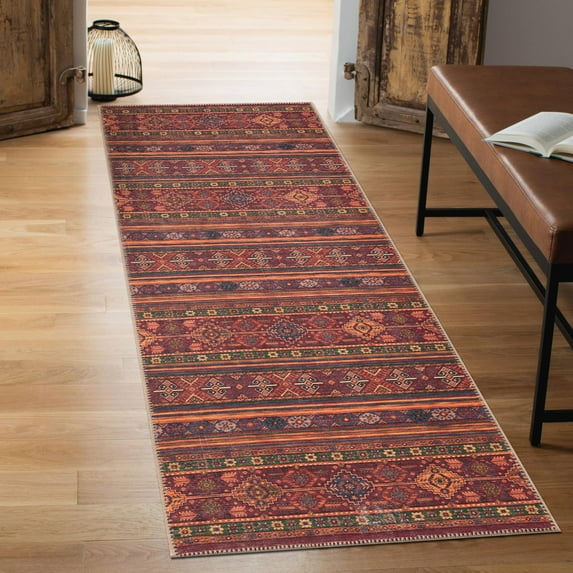 Keen Home Design Machine Washable Area Rugs with Non-slip Backing, Ideal for Hallway, Living Room, Bedroom, Kitchen and Laundry Room, Vintage Moroccan and Low Pile Rug - ( 2'6'' x 12' )