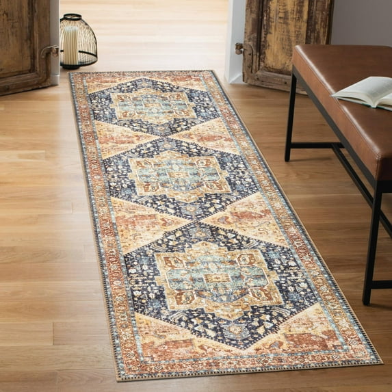 Keen Home Design Machine Washable Area Rugs with Non-slip Backing, Ideal for Hallway, Living Room, Bedroom, Kitchen and Laundry Room, Vintage Moroccan and Low Pile Rug - ( 2'6'' x 12' )